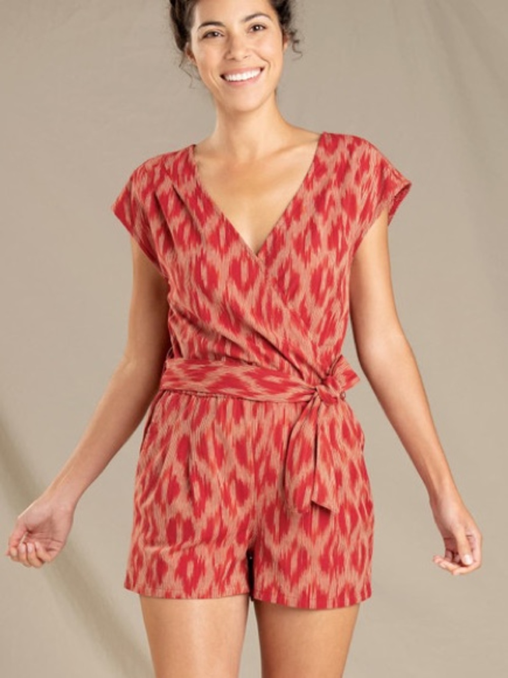 Toad&Co Coral Blaze Ikat Shaki Romper (Med)